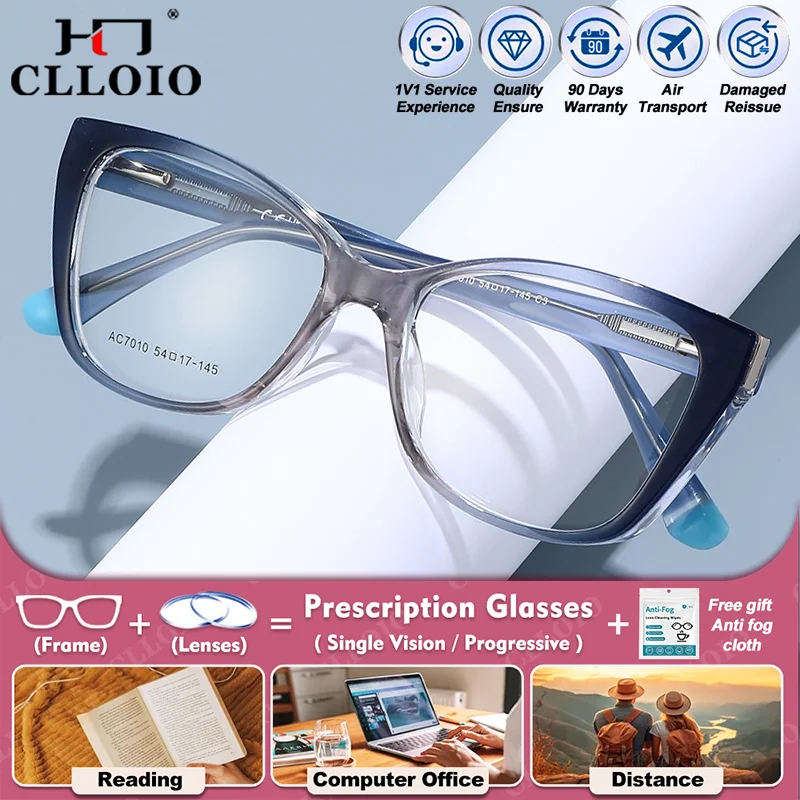 

CLLOIO New Fashion Cat Eye Design Prescription Glasses Women Blue Light Filter Myopia Optical Glasses Multifocal Reading Eyewear