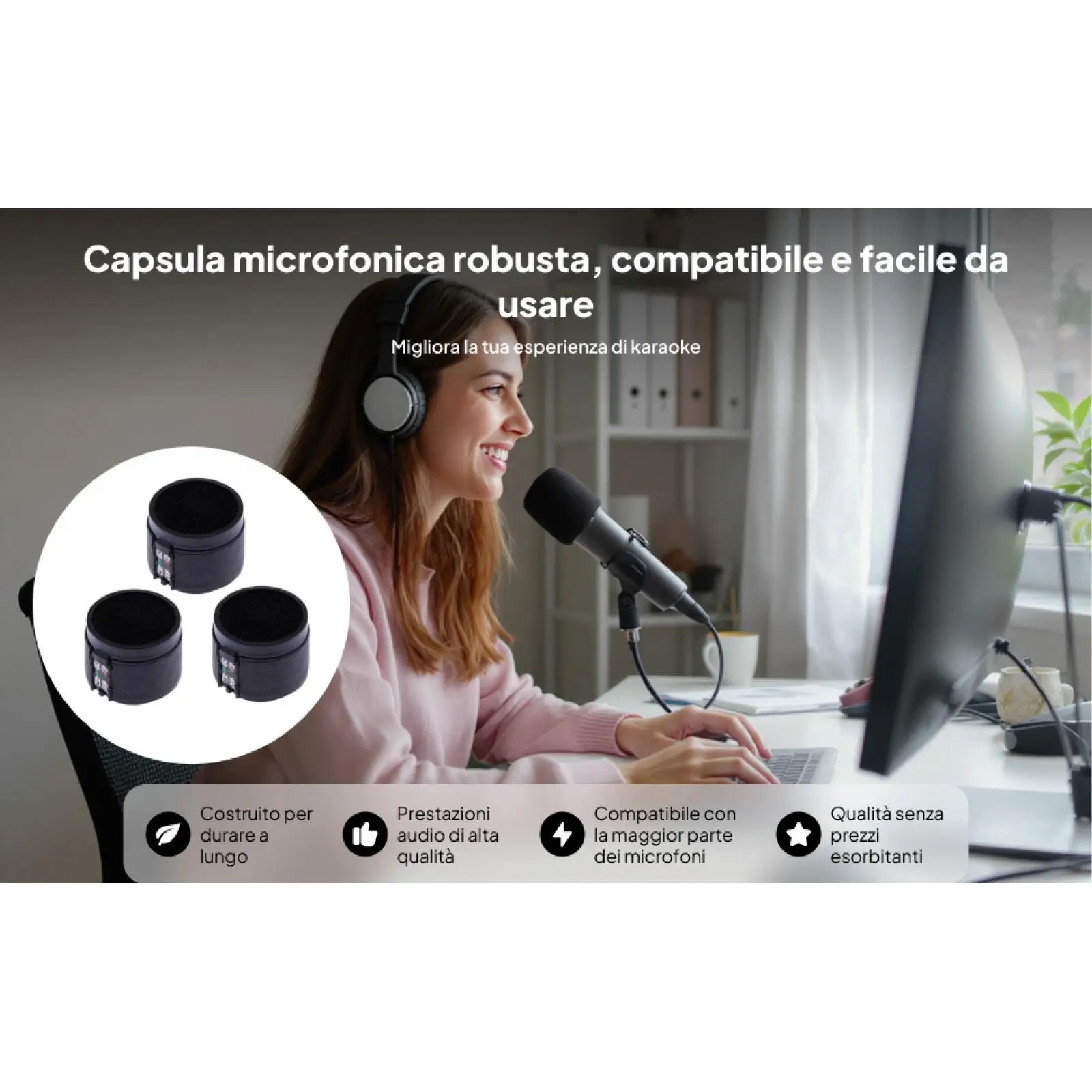 Wireless Microphone Replacement Head Dynamic Professional Capsule Durable Mic Part for Karaoke Club