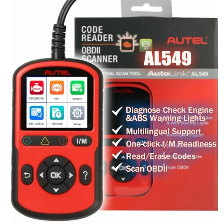 

Диагностический сканер OBD2 AutoLink AL549 с функцией считывания кодов неисправностей, AutoVin, цветовой кодировкой ошибок и определением готовности IM, универсальный для автомобилей, с функцией проверки аккумулятора
