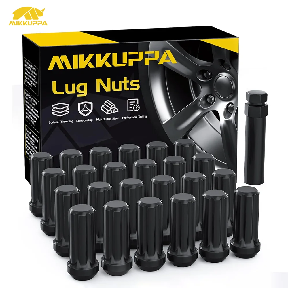 MIKKUPPA 24pcs M14x1.5 Lug Nuts Alloy Steel Fully Threaded Acorn Seat 7 Spline Wheel Nut Set with Key for Pickup Truck SUV Wheel