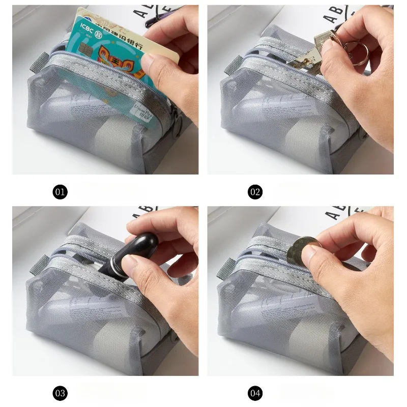 Mini Wash Bag Stationery Case Large Capacity Key Bags Transparent Cosmetic Bag Square Mesh Storage Pouch Mini Zipper Coin Purse