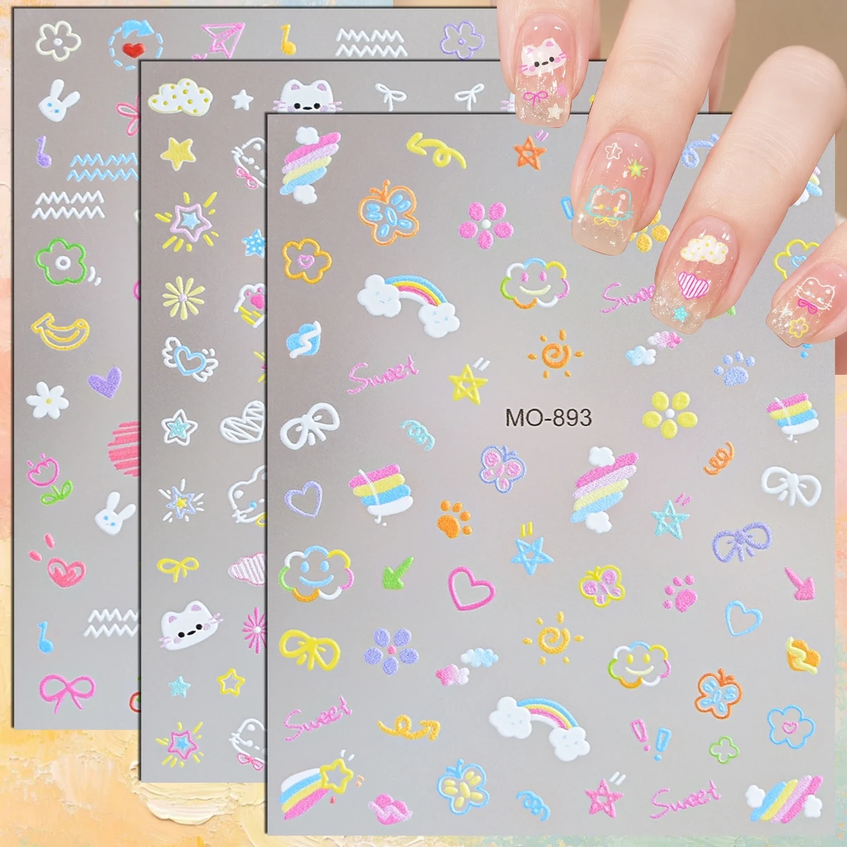 Nail Art Rainbow - 3 hingga 12 Lembar Stiker Kuku