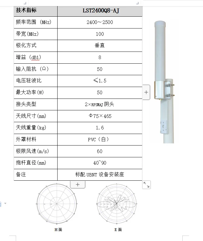 2.4G dual polarization MIMO omnidirectional antenna outdoor AP base station bridge wireless UBNT bracket 8dBi