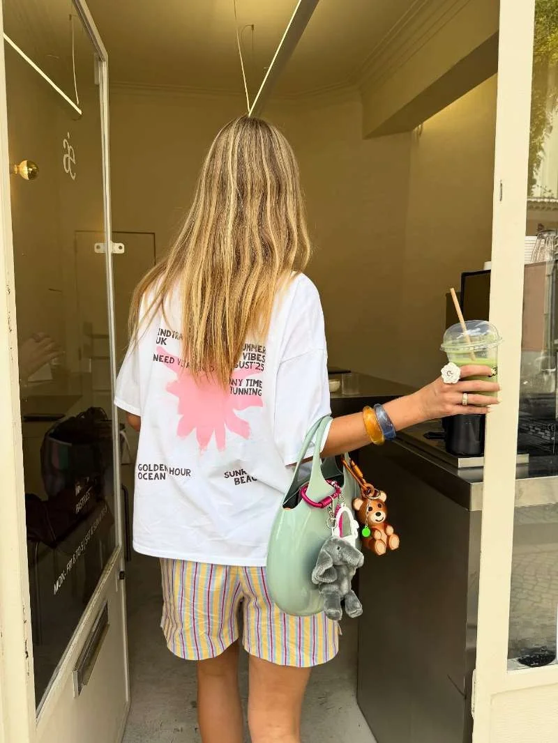 Retro American Vintage Summer Ocean Sun Letter Print Spicy Girl Loose Pure Cotton Short Sleeve T-Shirt Women's Fashion
