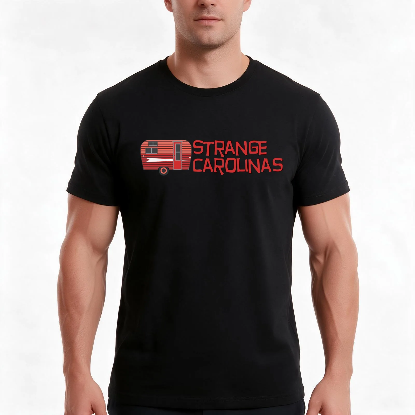 Strange Carolinas Horizontal Logo T-Shirt, Summer Casual Cotton Tee, Oversized Streetwear Tops, Vintage Graphic Print