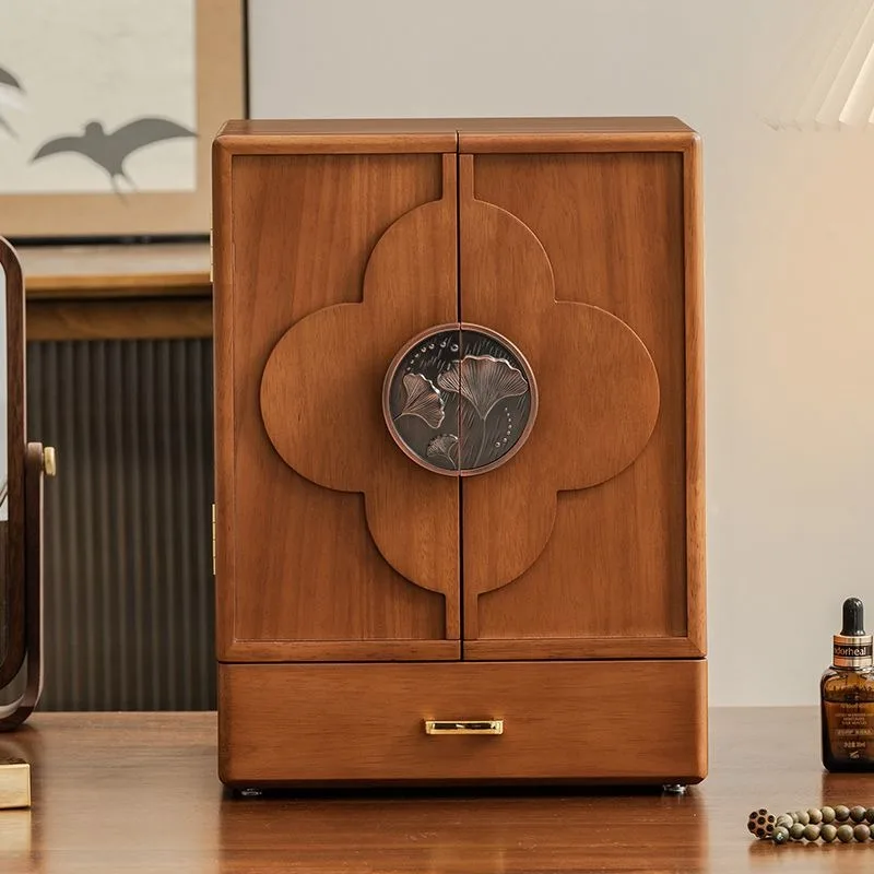 Solid Wood Jewelry Storage Box Large Capacity Necklace Ring Box Open Door Earring Bracelet Storage Case Desktop Jewelry Boxes