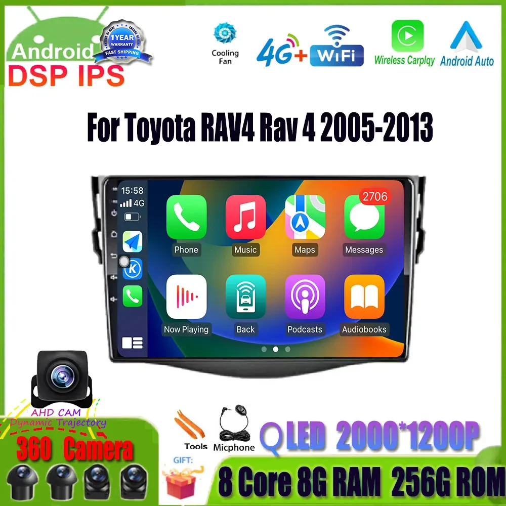 

9" Car Multimedia Player Android 14 BT GPS Navigation For Toyota RAV4 Rav 4 2005-2013 4G LET WIFI Stereo Radio 2 Din DVD