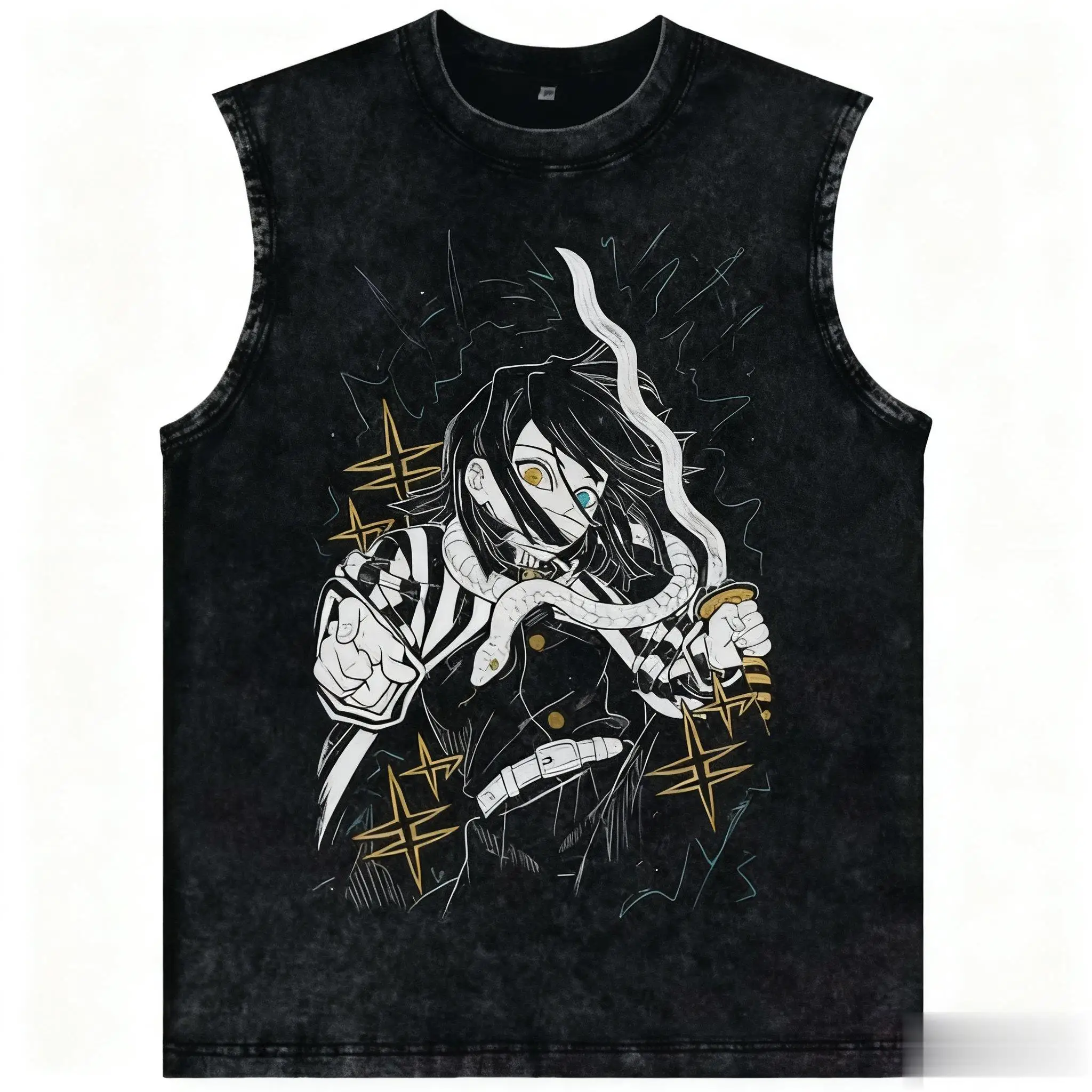 Demon slayer anime impresso colete de ginásio das mulheres dos homens regata vintage lavagem sem mangas tshirt streetwear harajuku oversized nova chegada