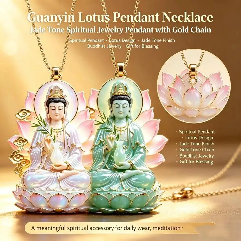 Double-Sided Statue Pendant Necklace Multiple Guanyin Bodhisattva Dragon Pendant Oriental Traditional Culture Jewel_NEW