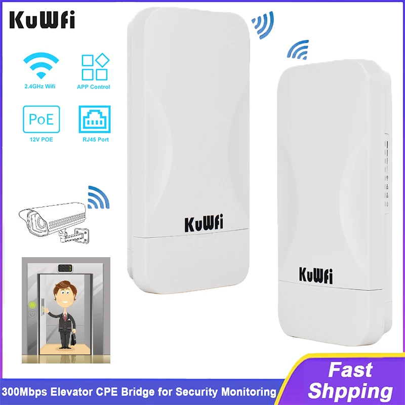 KuWFi 300Mbps elevador puente 2,4 Ghz inalámbrico WiFi PTP PTMP amplificador de señal hasta 300 metros Control de aplicación para Monitor de