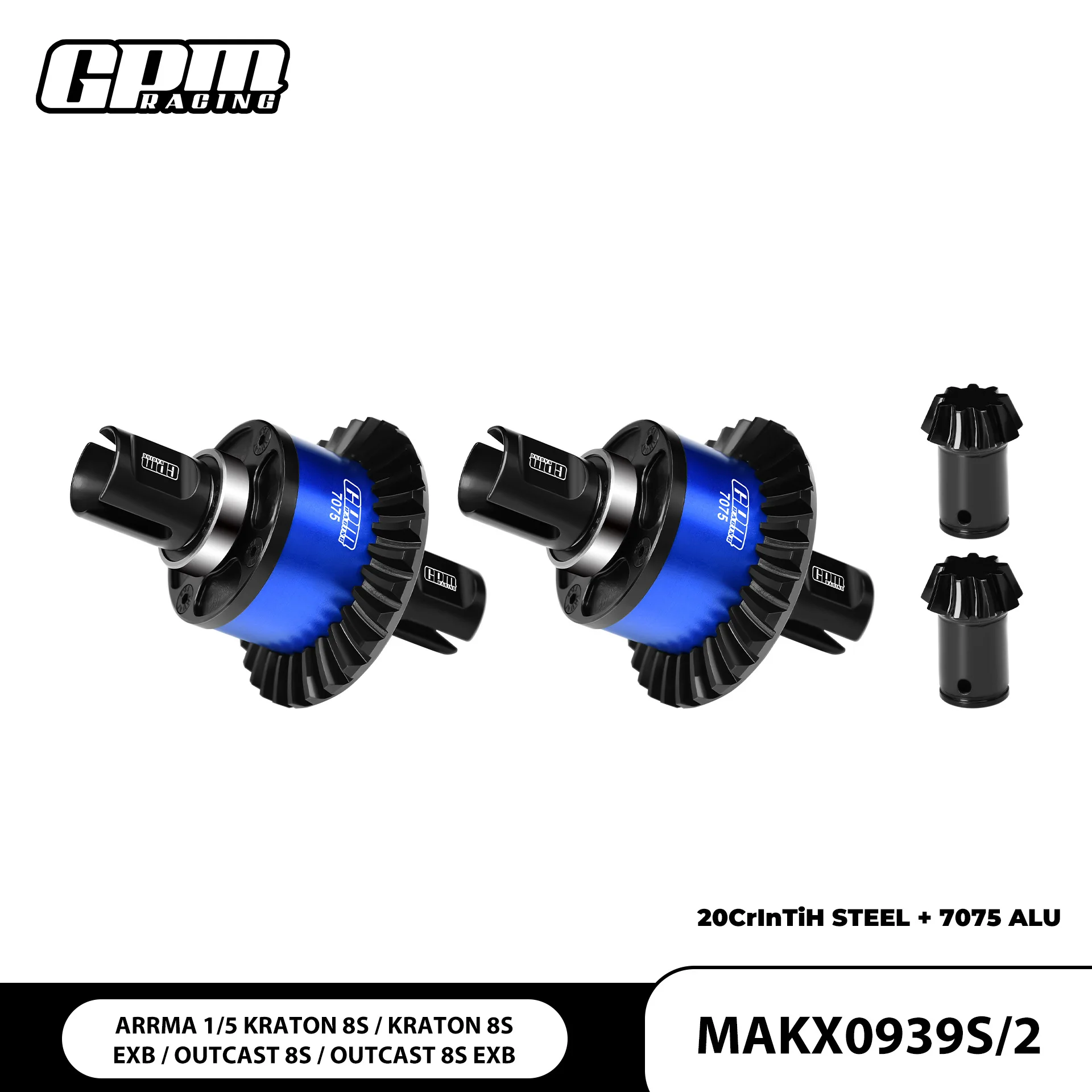 

HR ARRMA 1/5 KRATON 8S OUTCAST 4WD 30T/9T Front Rear Differential Medium Carbon Steel 7075‑T6 Aluminum RC Upgrade Parts