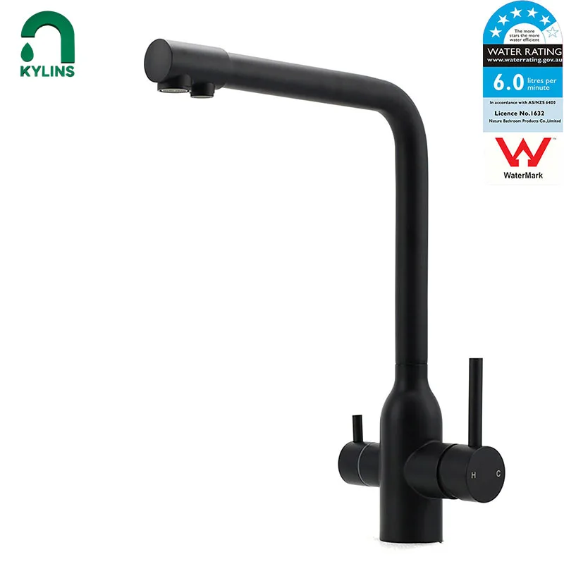 

KYLINS kitchen tap faucet WELS Round WELS 3 Way Kitchen Mixer Pure Drinking Water Sink Tap Laundry Basin Faucet Black. KRD511.BL