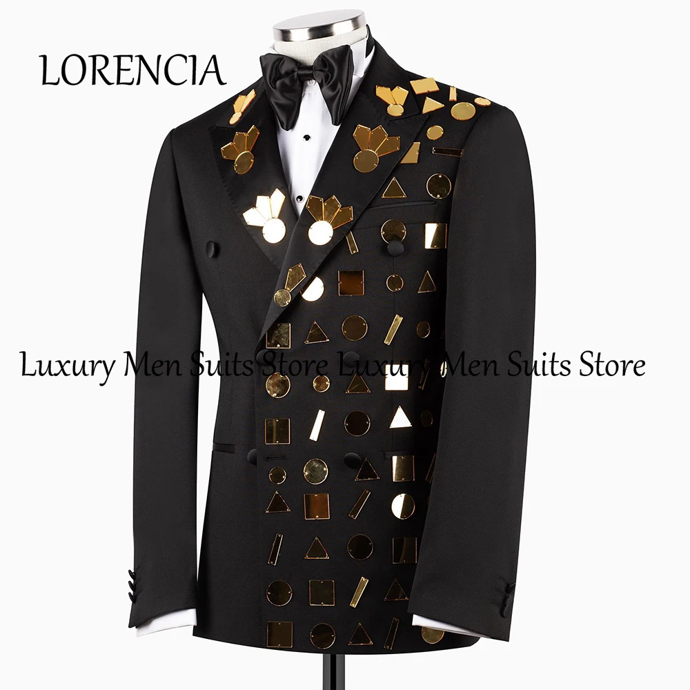 Sparkly Ornaments Men Suits 2 Pieces Double Breasted Wedding Tuxedos Groom Customized Blazer Pants terno smoking masculino
