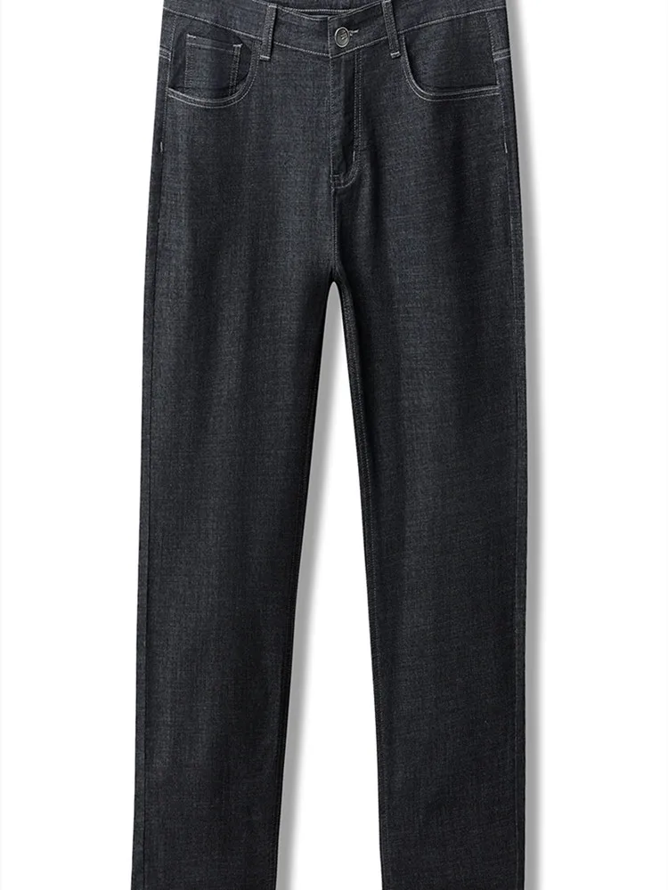 Celana Jeans Denim Stretch Kaki Lurus Warna Solid Mode Baru Musim Semi dan Musim Gugur Celana Berkualitas Tinggi Nyaman dan Longgar untuk Pria