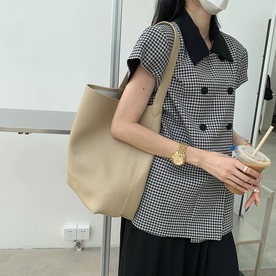 Retro Minimalist Large Capacity Bucket Underarm Bag PU Fashion Mother-Child Bag Trendy Single Shoulder Bag