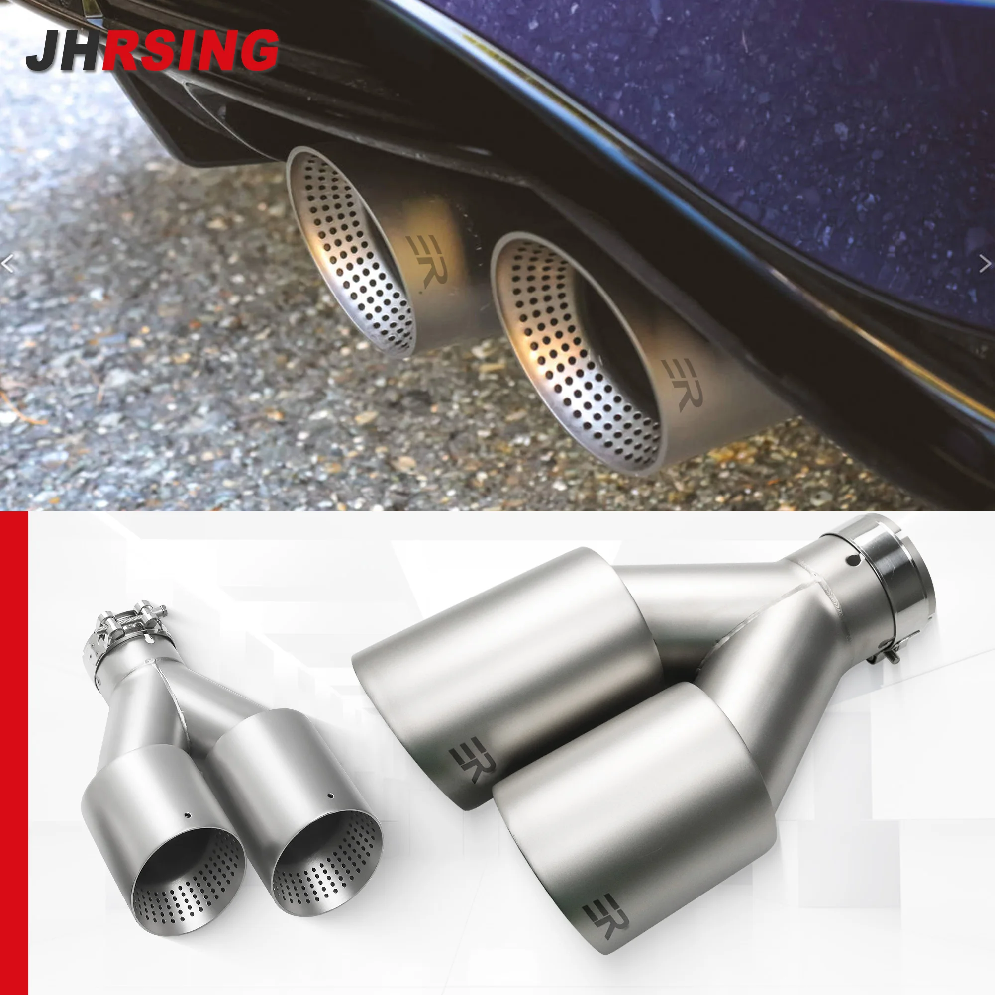 

1 Pcs car accsesories 304 Stainless Double Outlet Exhaust Tip Upgrade Muffler Tip Modify Pipe for Universal Car Decoration