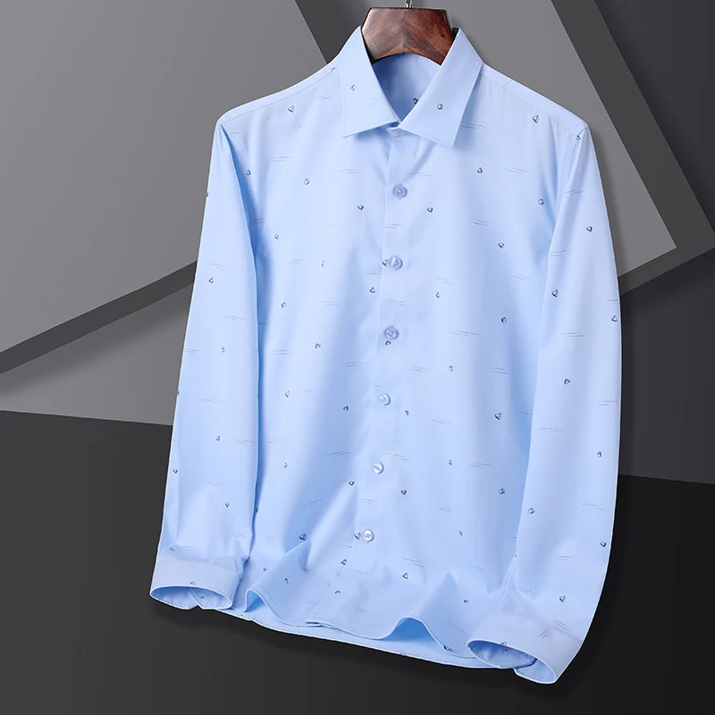 Brand Smart Casual Shirt Men Spring Autumn Slim Fit Turn-Down Collar Men Shirts Mens Long Sleeve Print Shirt Men Clothing