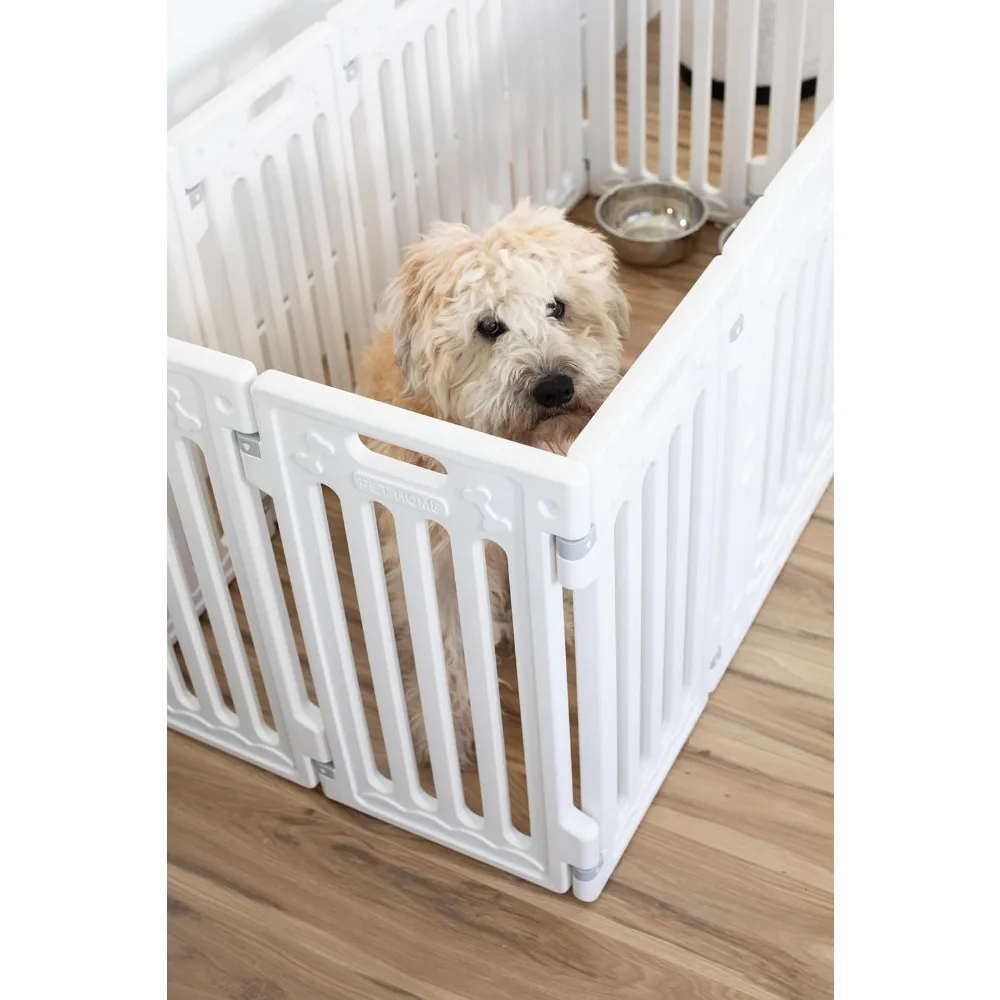 Dog Playpen w/Door, Secure Pet Gate | Indoor Outdoor Fence | Configurable Panels -White, Non-Slip Dogs Playpen Fences