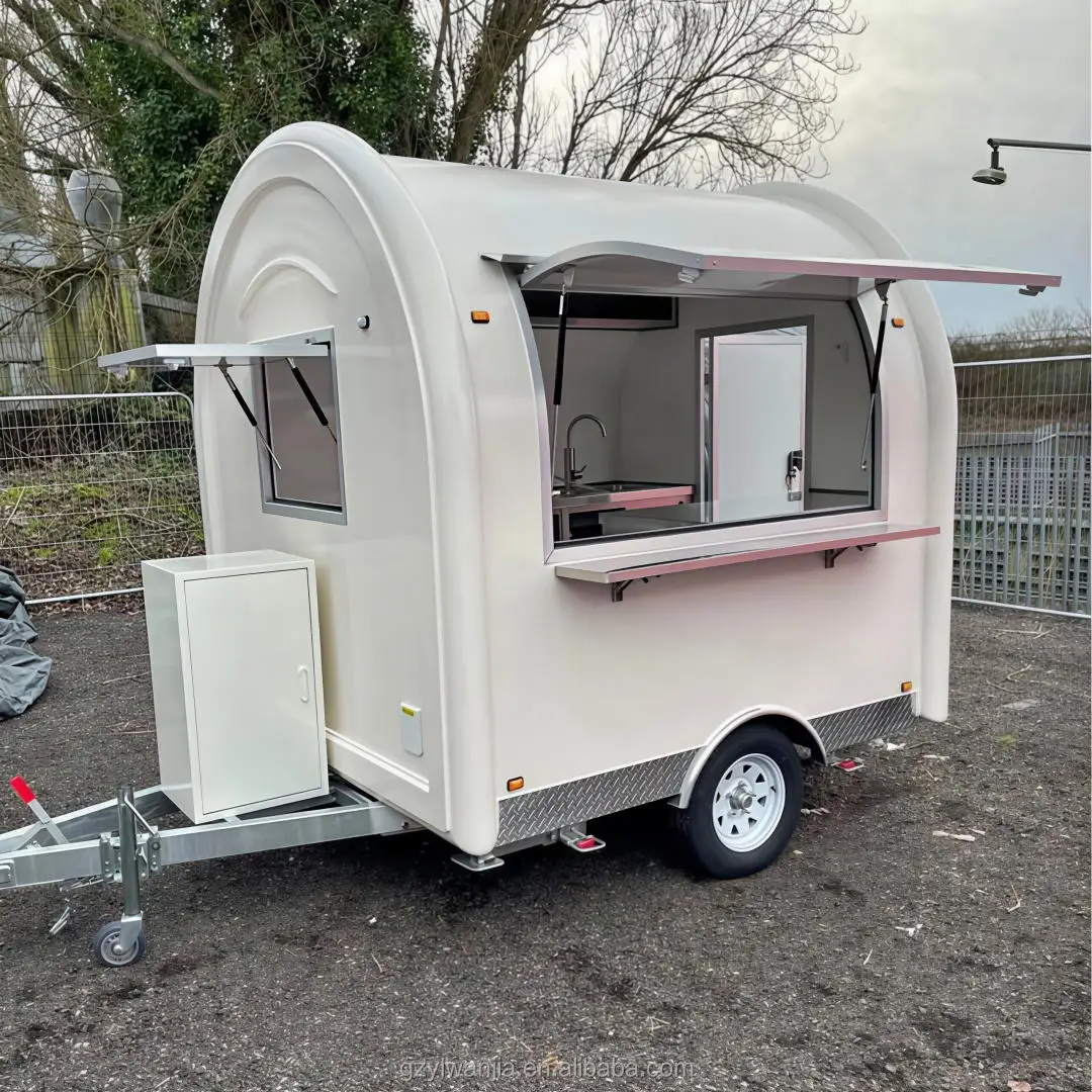 Custom White Fiberglass Mobile Food Trailer Single Axle Large Serving Window for Ice Cream Coffee Dessert Beverage Snack