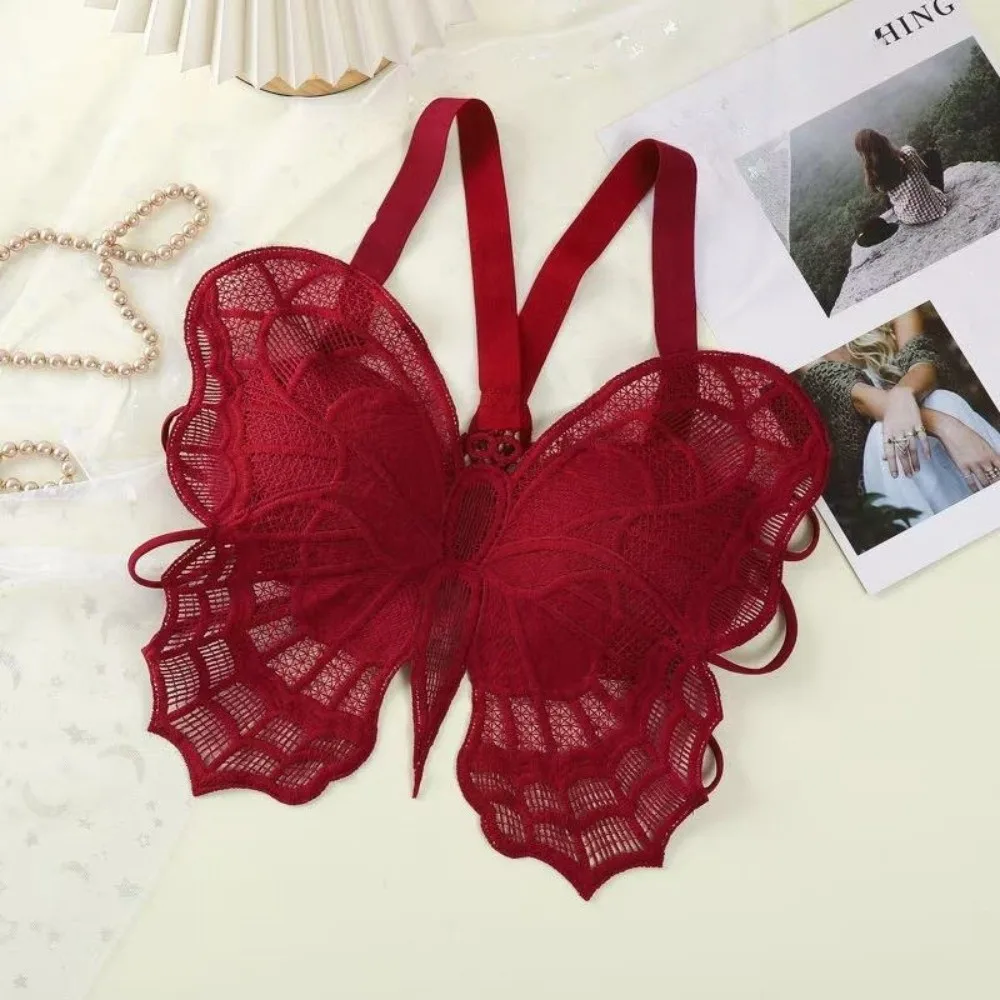 Fashion Backless Butterfly Bras Padded Slim Fit Lace Camisole Korean Style Spider Web Design Hollow-out Vest Tops Hot Grils