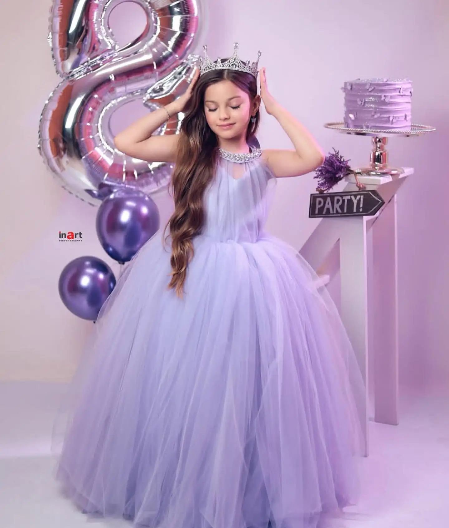 فستان بناتي على شكل زهرة اللافندر لحفلات الزفاف مع رسن مطرز من التل للفتيات فستان حفلات أعياد الميلاد 7-16 للفتيات الصغيرات