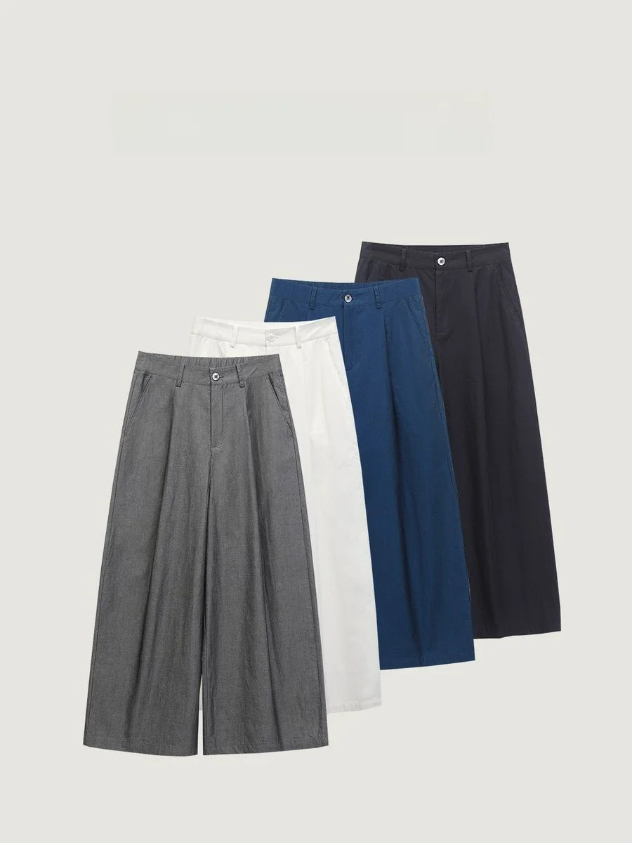 

Высококачественные хлопковые брюки с широкими штанинами и высокой талией, прямого кроя, в повседневном стиле, для женщин