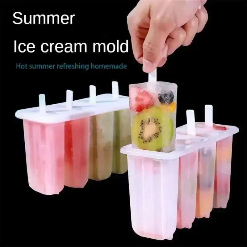 Popsicle Mold Ice Cream Pop Lolly Maker with Lid Sticks Homemade Frozen 4 Cavity Food Grade BPA Free Plastic Bar