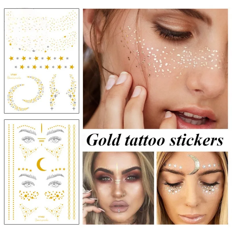 Waterproof Bronzer Tattoo Patch Fashion Personality Freckle Scar Cover Patch Beauty Scar Can Cut Gold Transfer Tattoo Stickers