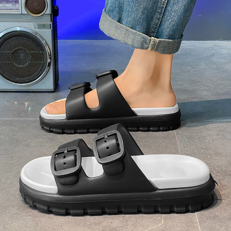 Men's Anti Slip Slippers Summer Outdoor Soft Sole Comfortable Beach Shoes Thick Sole Elevated Shoes Home Bathroom Shoes