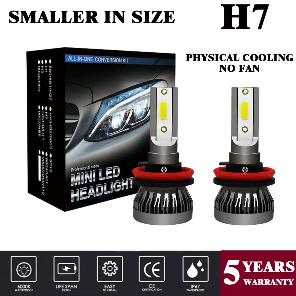 Fast Delivery 2PCS/Set Car Mini Headlight Lamp H7 LED Bulbs Headlamps Kit 6000k Light 12V 36W 8000LM  No Fan High Power Quality