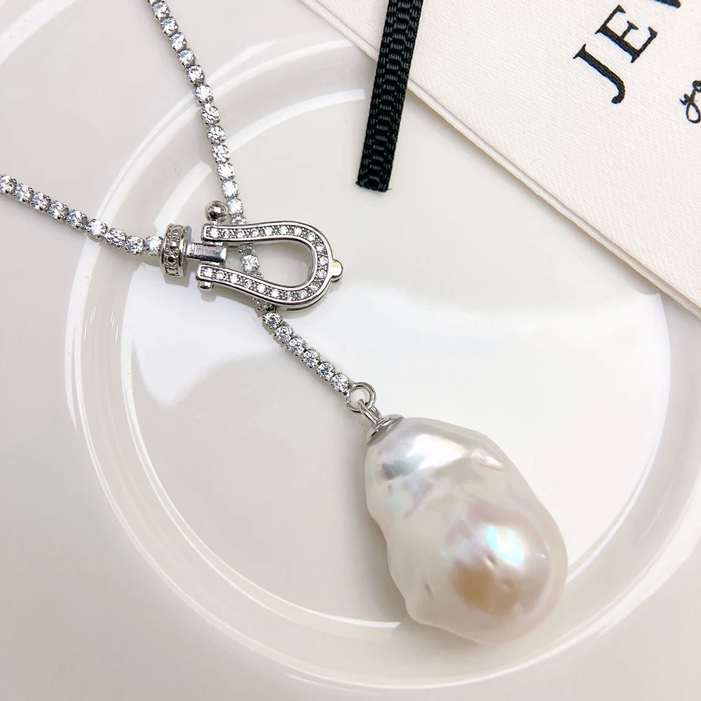 14K Gold Filled Horseshoe Clasp Design Natural Freshwater Baroque Pearl Necklace Unique Sweater Chain with Versatile Length 65cm