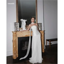 Amanda Customized White Strapless Mermaid Long Neck Tie Wedding Dress Sleeveless vestidos de noche Floor-Length  Formal Evening