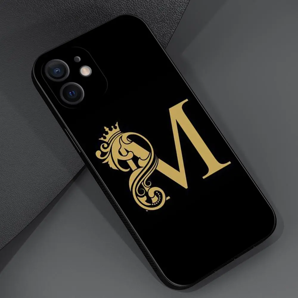 Luxury Gold Royal Crown Letter A-Z Phone Case For Apple iPhone 15 14 13 12 11 Pro Max 15Plus 14Plus 13Mini XS XR X 7 8 Funda