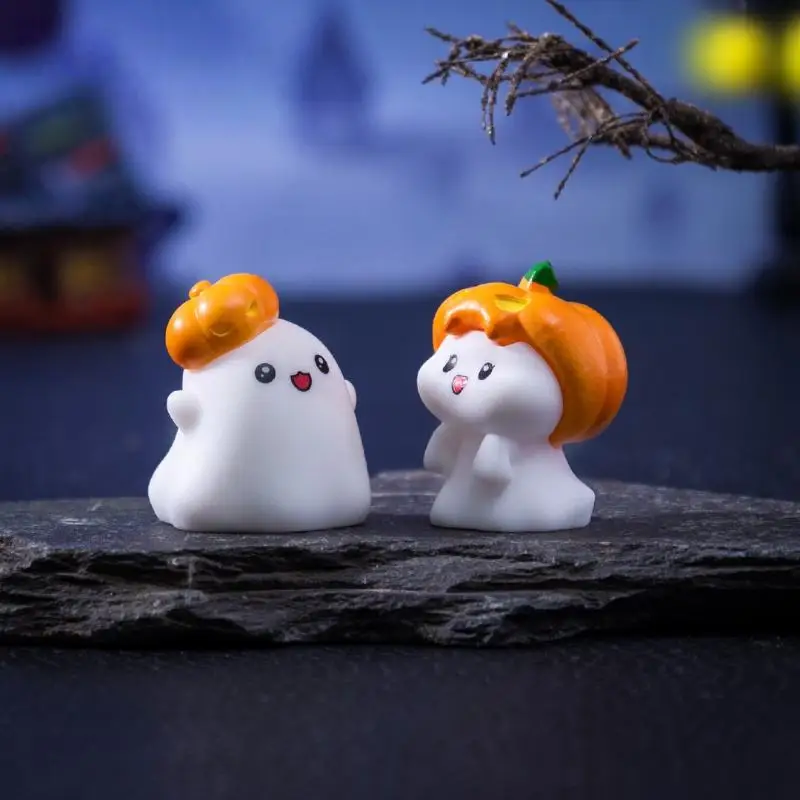4/8 pçs bonito abóbora fantasma decoração halloween micro paisagem estatuetas em miniatura resina artesanato mini ornamentos de jardim de fadas