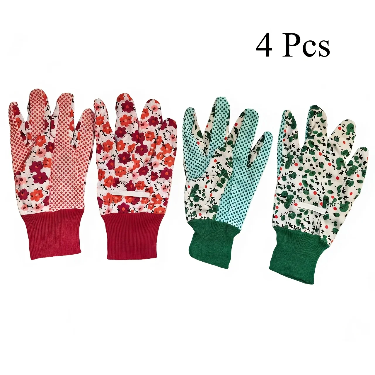 4Pcs Women's Floral Gloves Set 2 Pairs Red Green Flower Desi