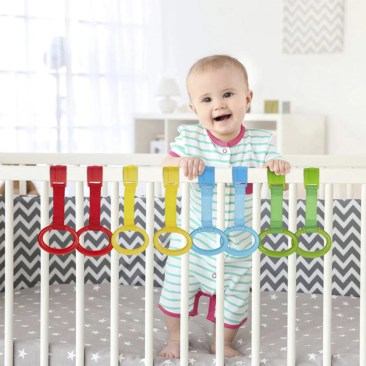 4/8Pcs Baby Crib Pull Ring Baby Walking Exercises Assistant Crib Pull Rings Balance Training Ring Hanging Pendant Household