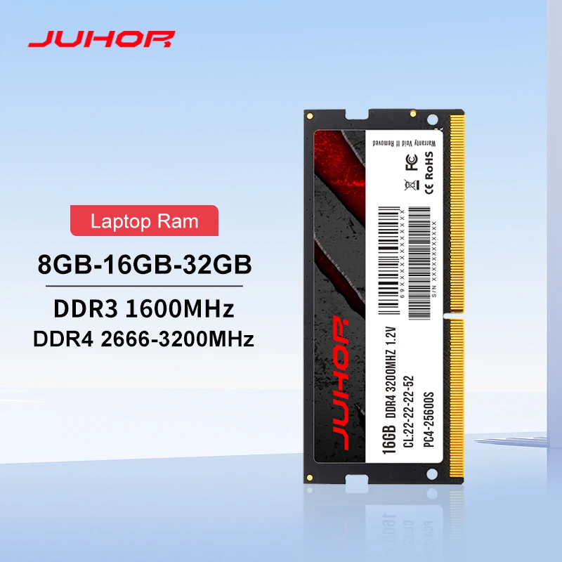 JUHOR Memoria Ram DDR4 8GB 16GB 2666MHz 3200MHz DDR3 8GB 1600MHz Sodimm Notebook Memoria portátil de alto rendimiento