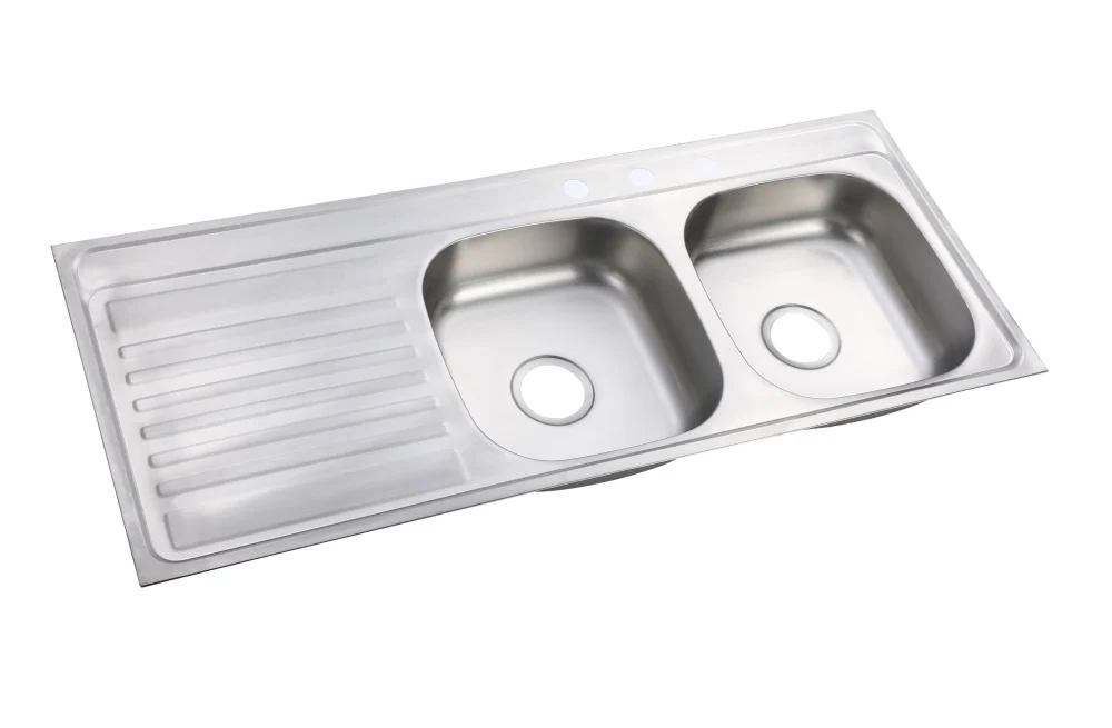 Wholesale 304 Stainless Steel Double Bowl Kitchen Sink With Drainboard Drop-in Installation Home Commercial
