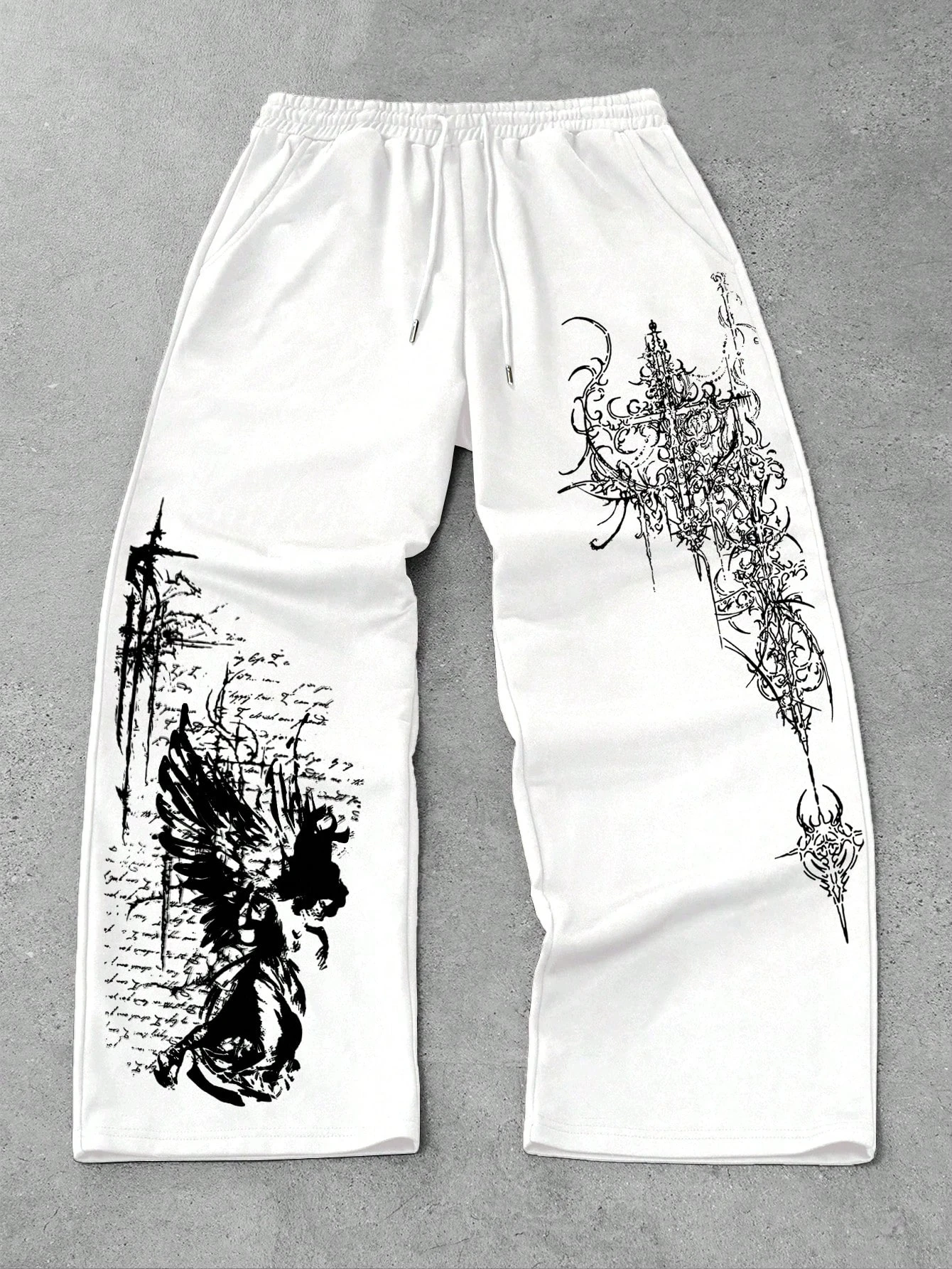Y2K Grunge Gerade Sporthose, Schnelltrocknende Retro Gothic Dämonenkreuz Dunkle Grafik-Print Atmungsaktive Alltags-Jogginghose für Kinder – Detail 13