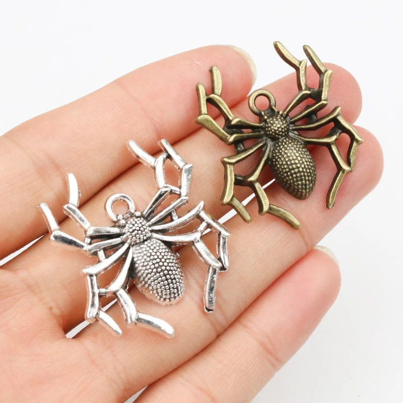 5pcs 35x32mm Antique Bronze and Antique Silver Plated Spider Handmade Charms Pendant:DIY for bracelet necklace