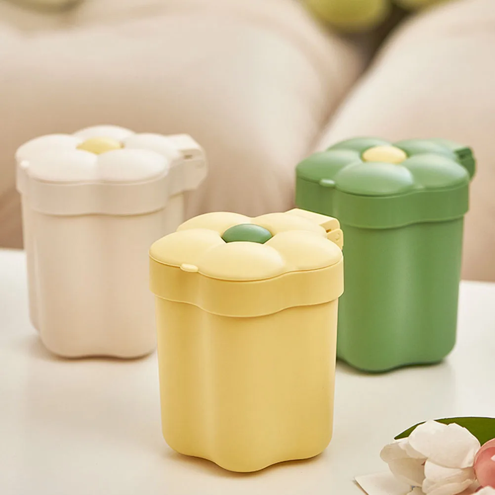 

2Pcs Flower Can Garbage Bin Mini Desktop Wastebasket Lid for Bedroom Lovely Trash Can Office Storage Plastic Bag Sock