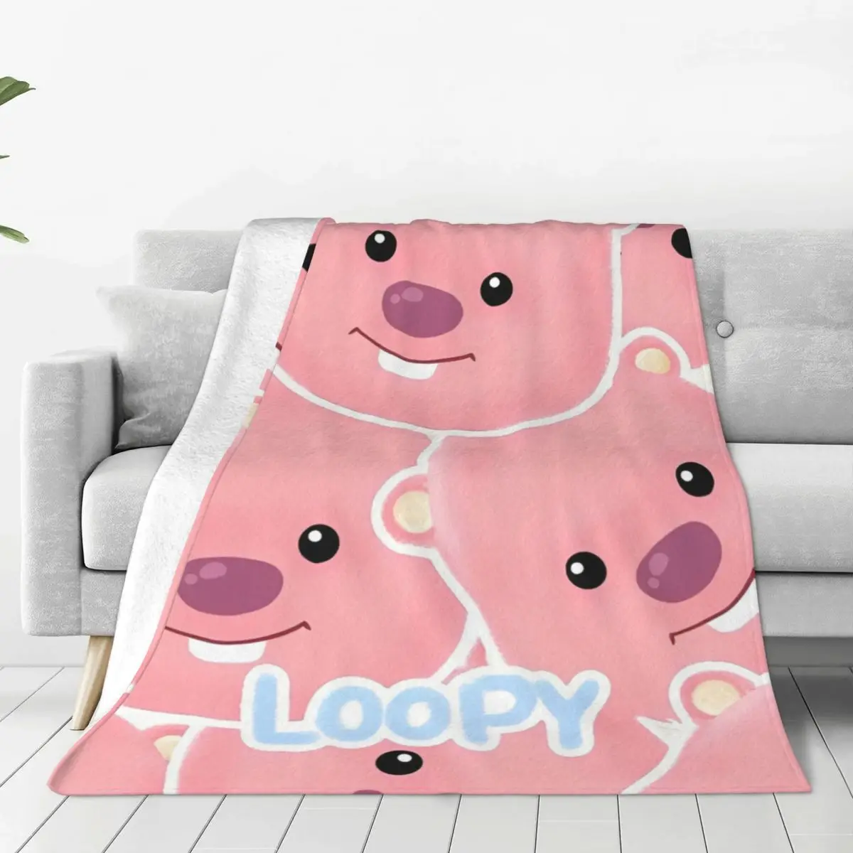 Zanmang Loopy Cartoon Blanket Cute Kawaii Flannel Throw Blanket Airplane Travel Printed Ultra-Soft Warm Bedspread