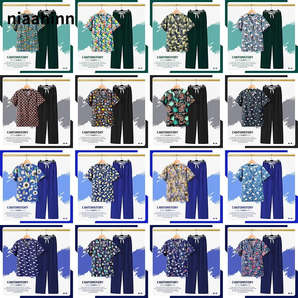 

Cotton Animal Print Tops+pants Suit Surgery Clothes Medical Hospital Scrub Uniform Dental Nursing Uniform Surgical Clothes Women