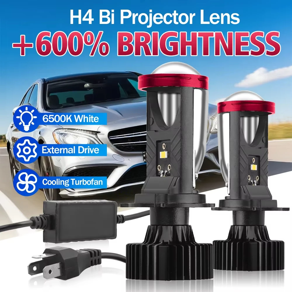 

H4 LED Projector Mini Lens Auto h4 Headlight Bulbs High Beam Low Beam 200W Turbo Fan Car Light Lamp CSP Chips 6500K White 2PCS