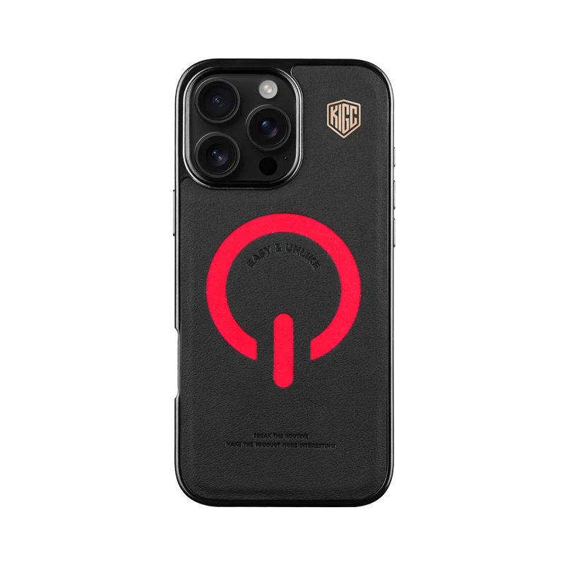 

For iPhone 15 16 Pro Max Case KIGC Luxury Motto Series Matte Delicate Texture Leather Strong Magsafe Fine Grip Back Cover