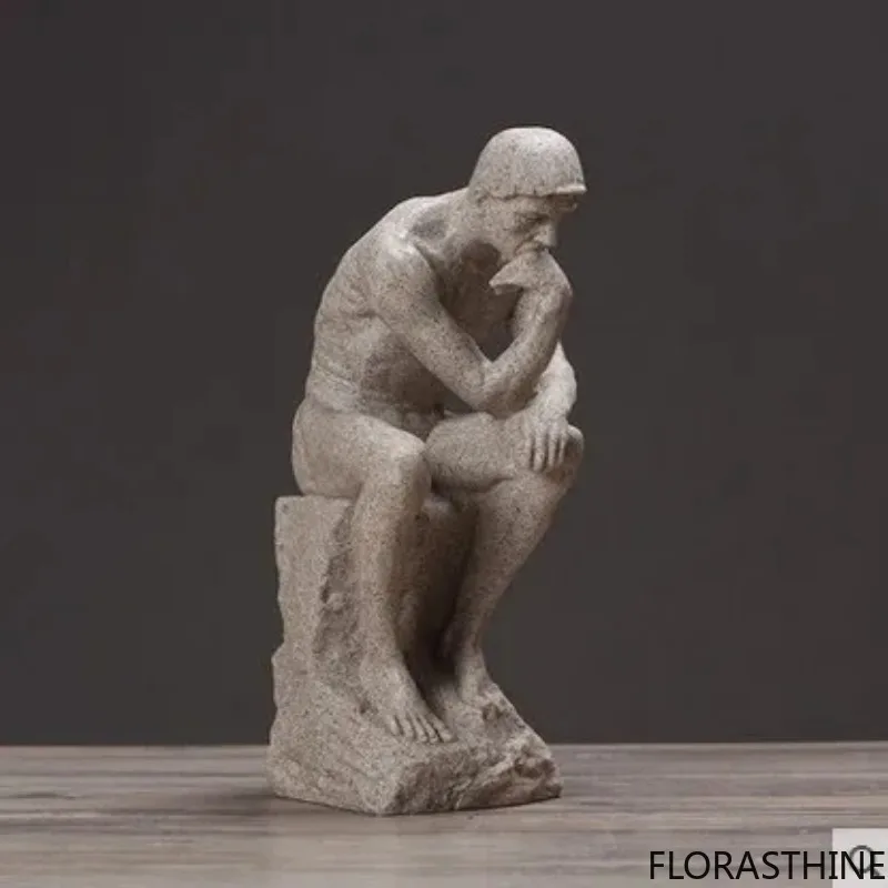 26cm Resin Sandstone Thinkers Statue Retro Creative Ornaments People Home Decorations Accessories Handmade Crafts Gifts