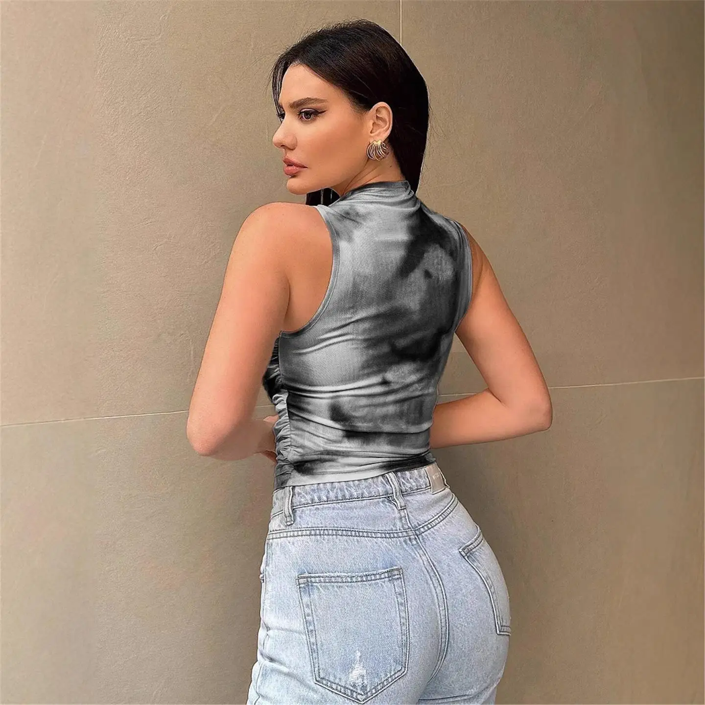 쿨한 스트리트 스타일 메쉬 베스트 2025 신상 패션 프린트 동남아시아 여성 의류 민소매 라운드넥 캐주얼웨어