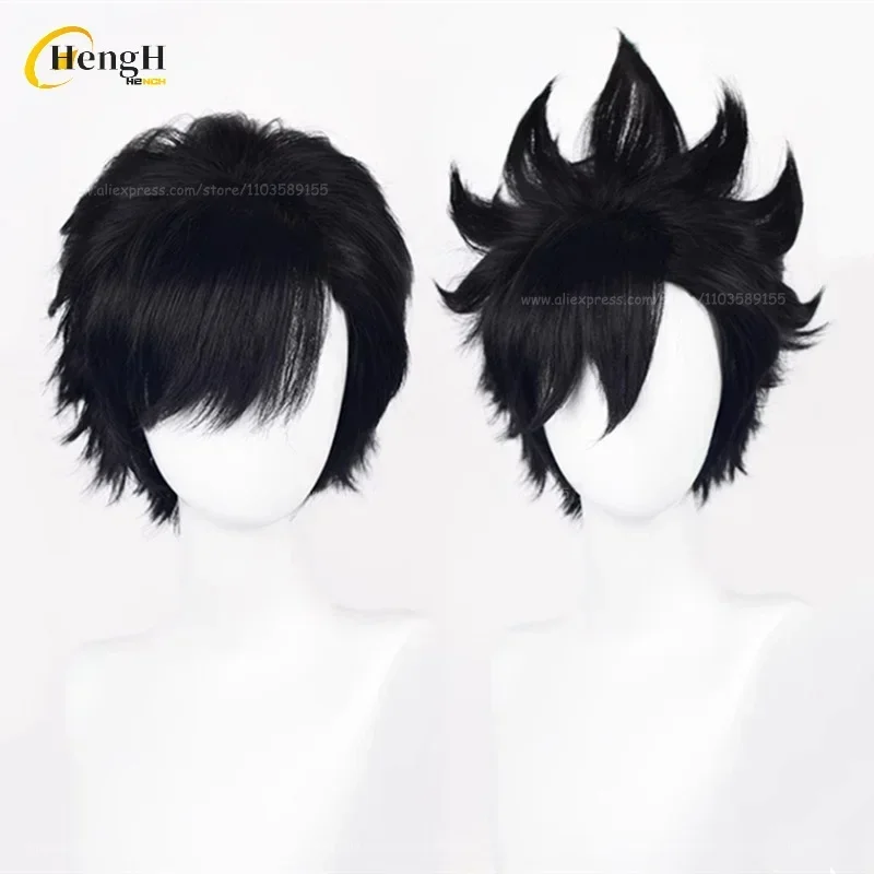 Wig Sintetis Anime Tetsurou Kuroo Kualitas Tinggi Wig Cosplay Hitam Pendek 30Cm Wig Uniseks Pesta Rambut Tahan Panas + Topi Wig Gratis