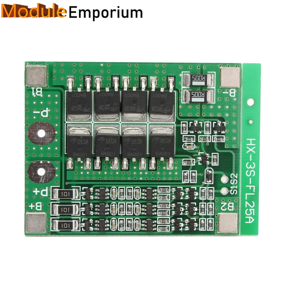 3S 12V18650 Lithium Battery Protection Board HX-3S-FL25A-A 11.1V-12.6V with Equalization 25A Over-Current Protection