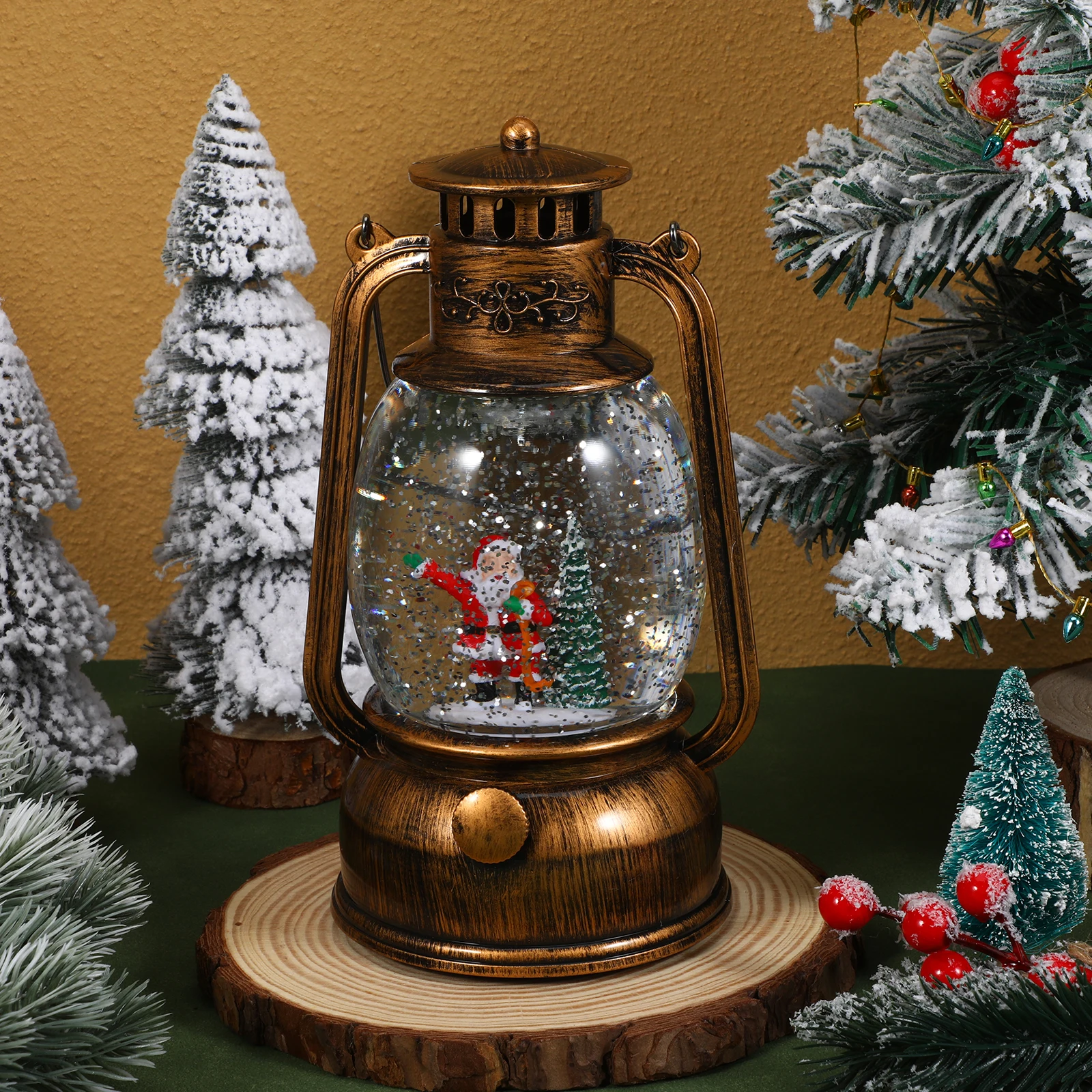 

Musical Snow Globe Lantern Christmas Decoration Santa Glitter Lighted Holiday Indoor Party Accent Usb Operated